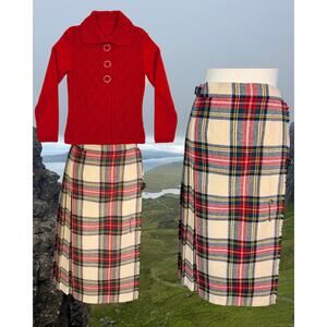 Vintage 80s James Pringle of Scotland 100% Wool Tartan Accordion Kilt Size 8